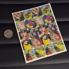 Vintage y2k 90s jungle animal sticker sheet monkey bird butterfly junk journal