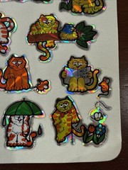 Vintage BJ Prism Cat Stickers Holographic Sheet Unused Cute Kittens 1980s Rare