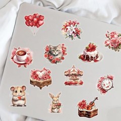 50 Pcs Red Valentine’s Day Waterproof Clear Stickers – Romantic Valentines