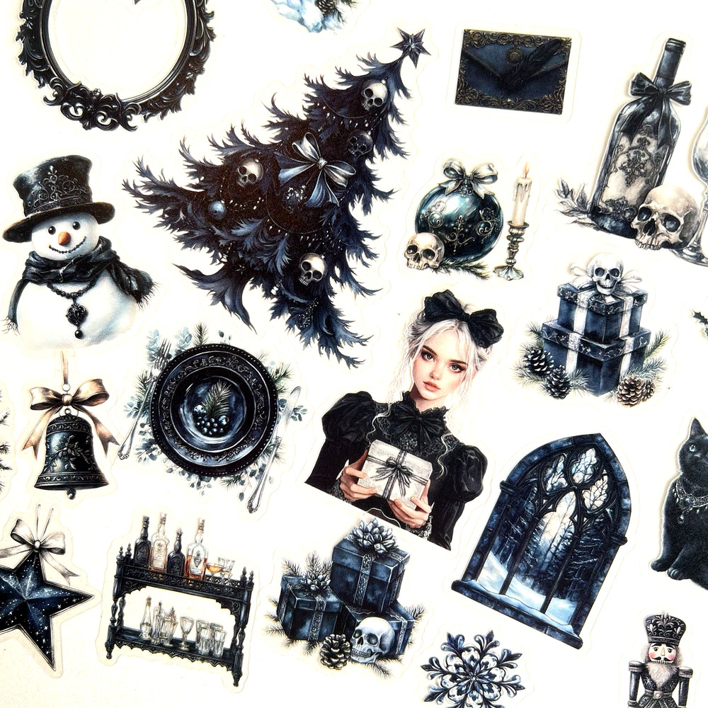 Victorian Goth Xmas Stickers Junk Journal Collage Scrapbooking