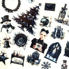 Victorian Goth Xmas Stickers Junk Journal Collage Scrapbooking