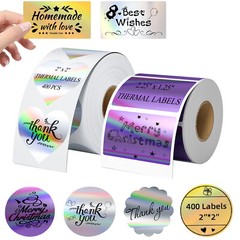 Holographic Thermal Labels Flower Heart Round Stickers for Logo Thanks Card Tag