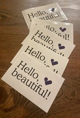 5 “Hello, Beautiful!” With Heart Stickers 3 1/4 X 5in