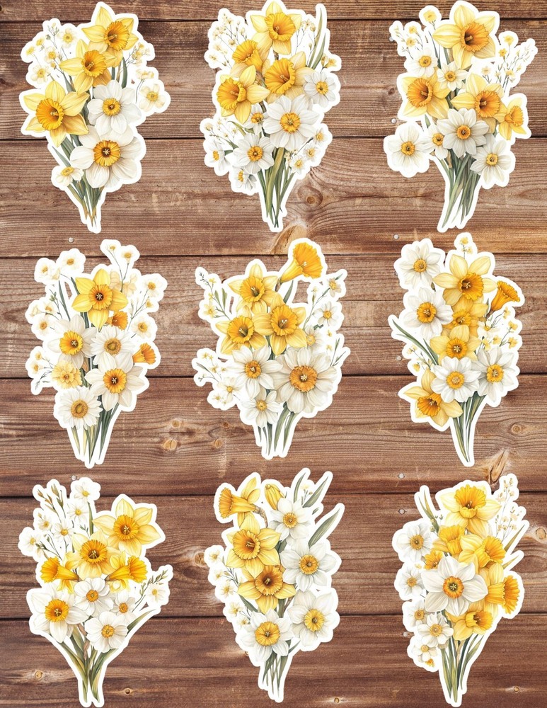 Daffodils Flower Die Cut Vinyl Stickers Set Scrapbooking Laptop WaterBottle