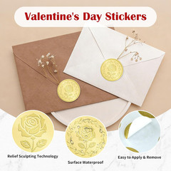 Rose Gold Embossed Envelope Stickers – Rose Was Seal, Gold Foil Stickers for Wed
