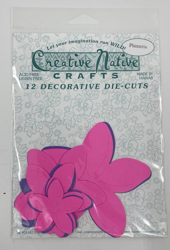 Creative Native 12 Die Cut Fuchsia & Purple “Plumeria” Flowers Scrapbooking NIP