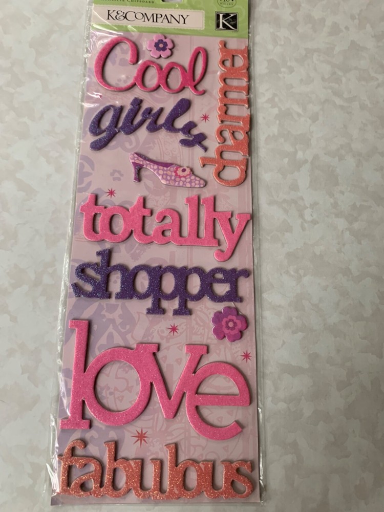 K&COMPANY CHIPBOARD ADHESIVE SPARKLY SWEET GIRLY WORDS 10PCS