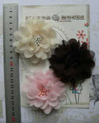 PINK, IVORY and BROWN Mix Fabric Organza 3 Flowers 70-75mm – Manor House