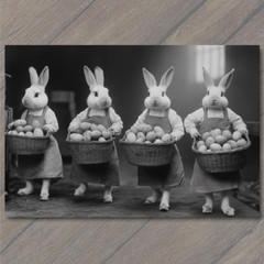 STICKER Easter Bunnies Basket Eggs Old-Fashioned Farmhouse Rustic Rabbit