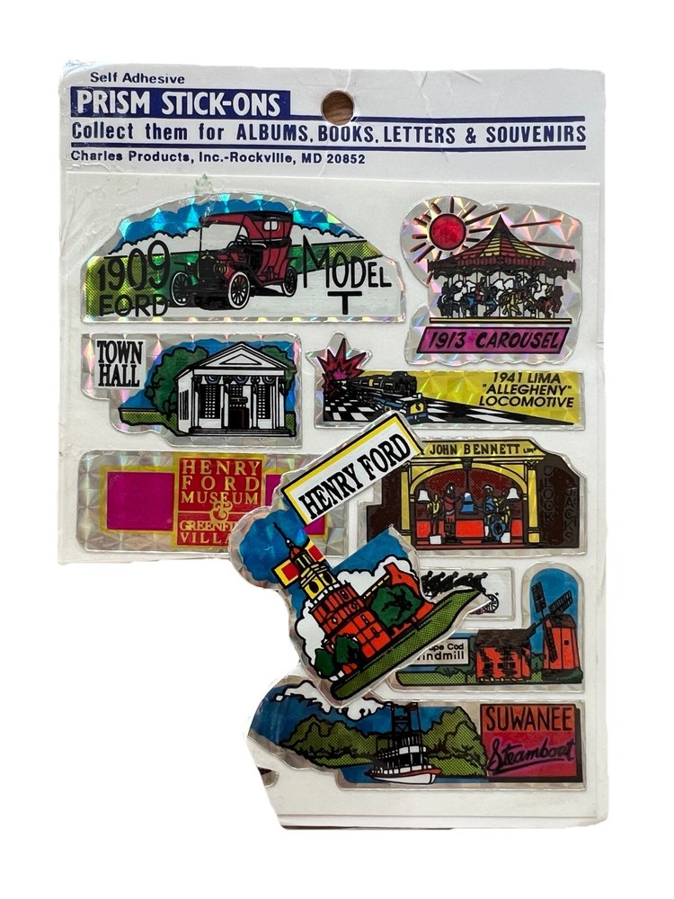 1980s Prism Stick-Ons Henry Ford Museum Greenfield Village Vintage Stickers