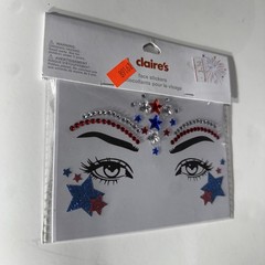 Claire’s NEW 4th of July Face Stickers Gems USA Stars Patriotic Red Silver Blue