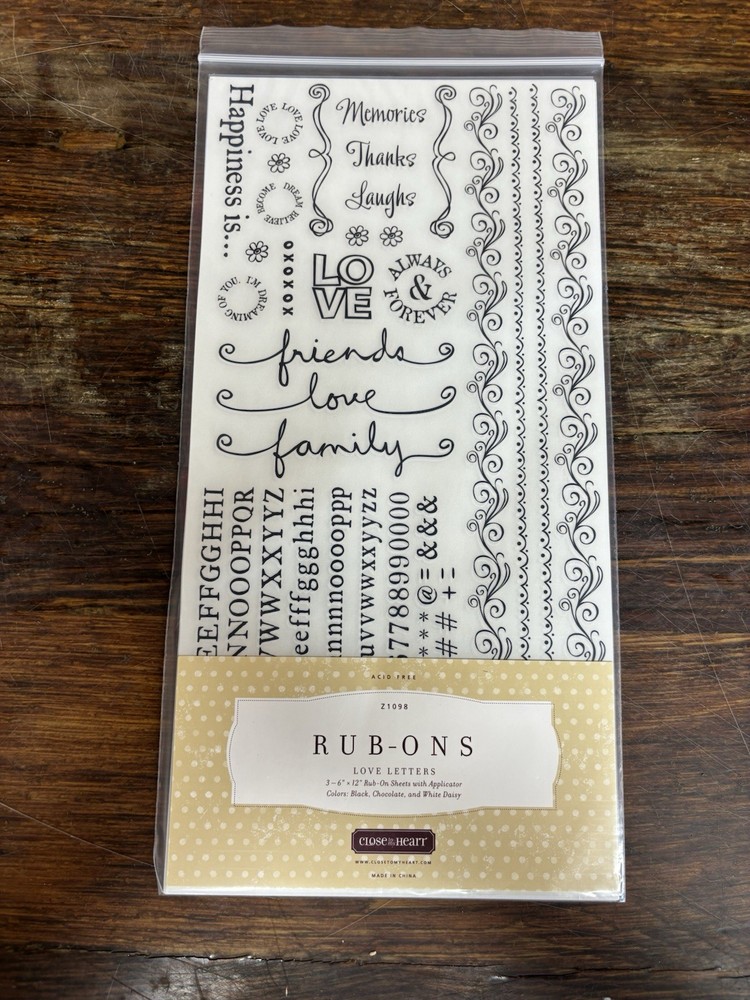 Close to my Heart Rub-ons LOVE LETTERS Z1098, HARD TO FIND, NEW