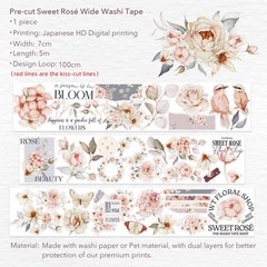 Pre-Cut Sweet Rosé Washi Tape Roll – Decorative Japanese Paper for Journaling, S