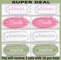 2 Sets PAPERBILITIES / PAPER BLISS CLEAR ACRYLIC LABELS MEMORIES 16 pcs TOTAL