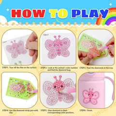 Sparkling 5D Diamond Sticker Kit for All Ages, 64 PCS Cute Animals & Dinosaurs,