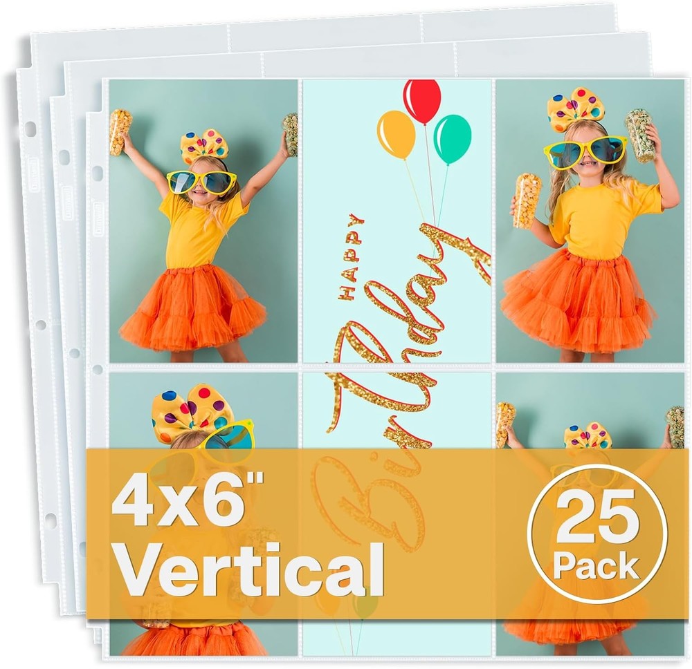 Dunwell 12×12 Scrapbook Page Protectors 4×6 Photo Sleeves 25-Pack 3-Ring Binder