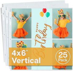 Dunwell 12×12 Scrapbook Page Protectors 4×6 Photo Sleeves 25-Pack 3-Ring Binder