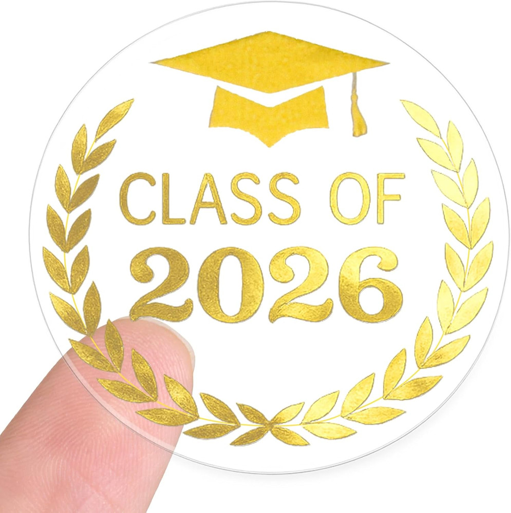 Graduation Stickers, 144PCS Class of 2026 Stickers, 1.6» Gold Foil Graduation E