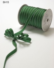 MAY ARTS RIBBONS~GROSGRAIN WITH STITCHED EDGE~PARROT GREEN & WHITE~3/8″ X 3 YDS!