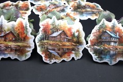 cabin at the lake washi sticker | lakefront cabin Autumn themed die-cut stickers