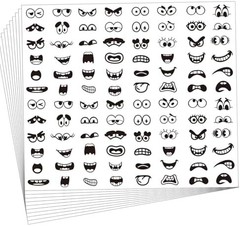960Pcs Black Eye Mouth Stickers, 48 Designs Cartoon Face Expression Stickers for