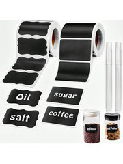 Black Waterproof Reusable Label Stickers with White Chalk for Mason Jars, Craft
