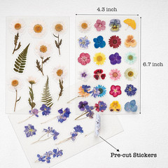 Pressed Flower Themed Stickers (Assorted 486 Pieces, 36 Sheets) Dried Floral Res