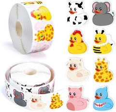 1000 Pcs Animal Rubber Duck Roll Stickers Self-Adhesive Funny Safari Zoo Anim…