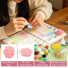 20mm Resin Rose Flatback Charms, 60 Pcs Cabochon Embellishment, Shiny Light Pink
