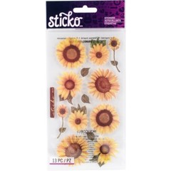 Crafts Stickers Sticko Vellum Sunflowers Large Small Leaves Flowers Yellow