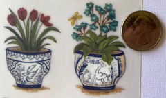 BEAUTIFUL VASE W/FLOWER Rub-On(6”x 9”)Potted Plant•Teapot•Daffodils•Bloom•Garden