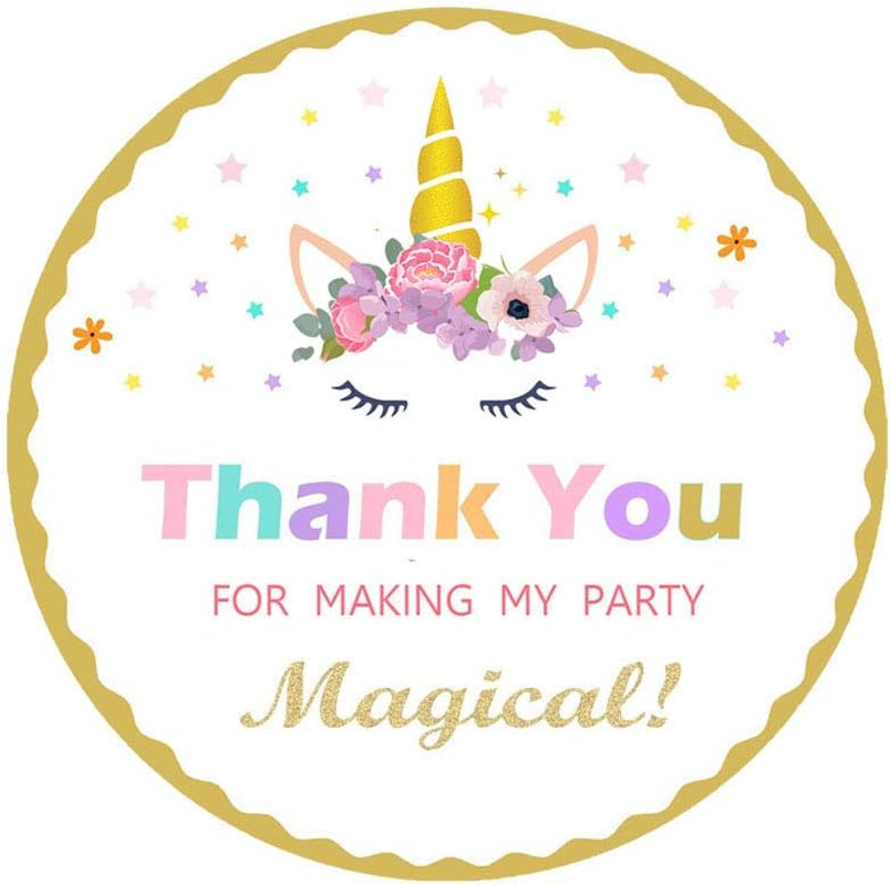 Unicorn Stickers – Thank You Party Favors – 50 Pack/2″