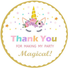 Unicorn Stickers – Thank You Party Favors – 50 Pack/2″