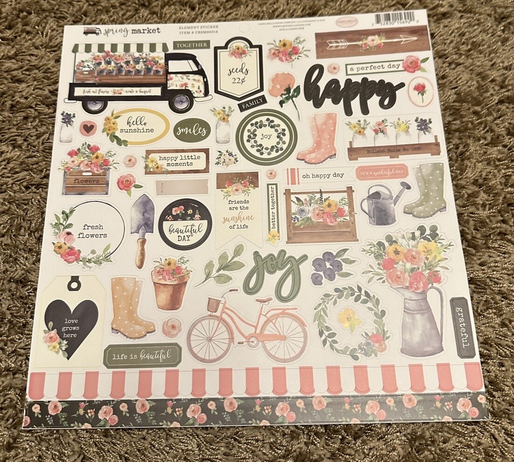 Carta Bella SPRING MARKET 12×12 Sticker Sheet Flowers Garden Farmhouse