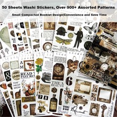900Pcs Mini Scrapbook Washi Stickers for Journaling, 50 Sheets Vintage Sticker B