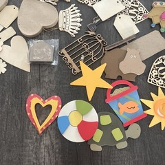 Mixed Media Craft Lot 138 Pieces Wood Cutouts Chipboard Letter Tags Junk Journal