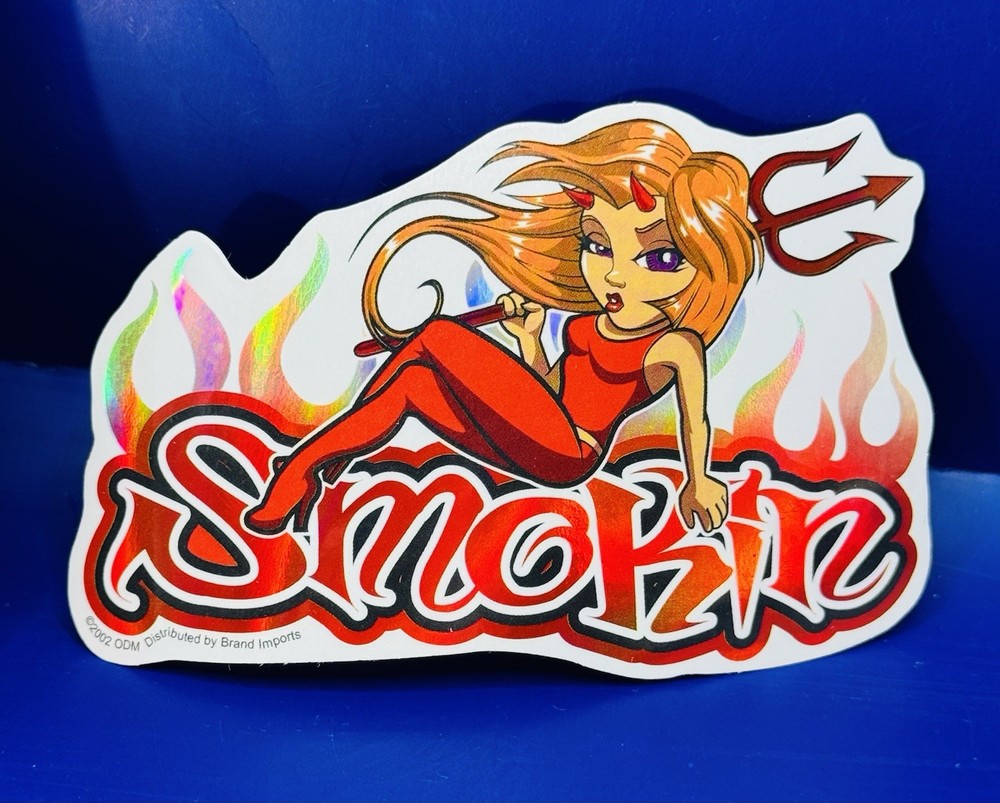 Vintage Y2K ODM 2002 Smokin Devil Girl 4.5″ Sticker