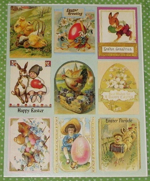 VINTAGE EUREKA EASTER VICTORIAN POSTCARD STICKERS~BUNNIES~CHICKS~EGGS~CHILDREN