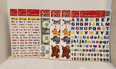 Vtg Window Color Static Clings Sheets Lot of 8, Alphabet, Words, Animals, Money