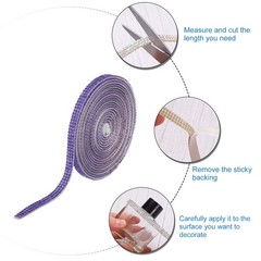 2Pcs Rhinestone Ribbon Purple Self Adhesive Rhinestone Strip 0.26″ x 3 Yard