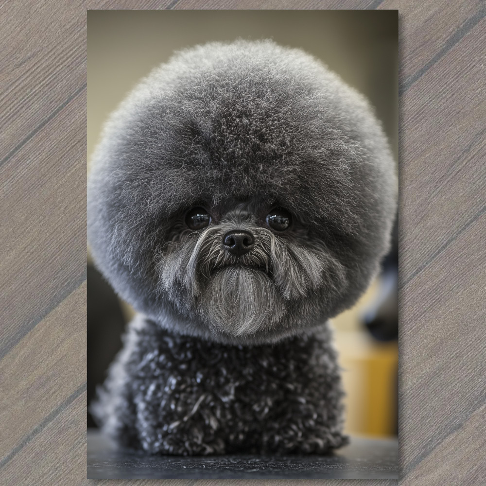 STICKER Poodle White Gray Round Fluffy Fur Detailed Portrait Cute Fun