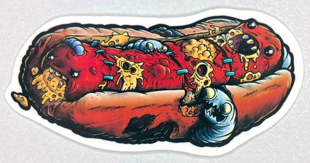 Rotten Gross Hot Dog w/ Bugs & Maggots Sticker New Decal Fast Food Face Teeth