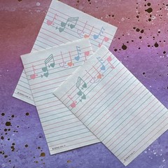 Vintage 80s 90s Hallmark Cards Inc. Music Note Stationary Paper Three Sheets Lot