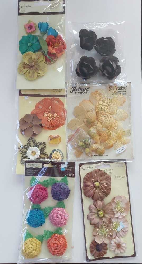 FLORAL embellishments decoration lot of 6 (various brands) recollections craft