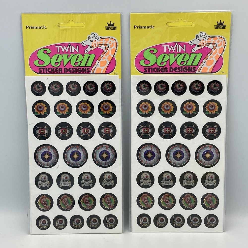 Vintage Twin Seven Prismatic Halloween Stickers Scary Eyes Two Packs 1990s 1980s