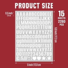 15 Sheet Small Letter Stickers – 1/2 Inch Art White Vinyl Self Adhesive Alphabet