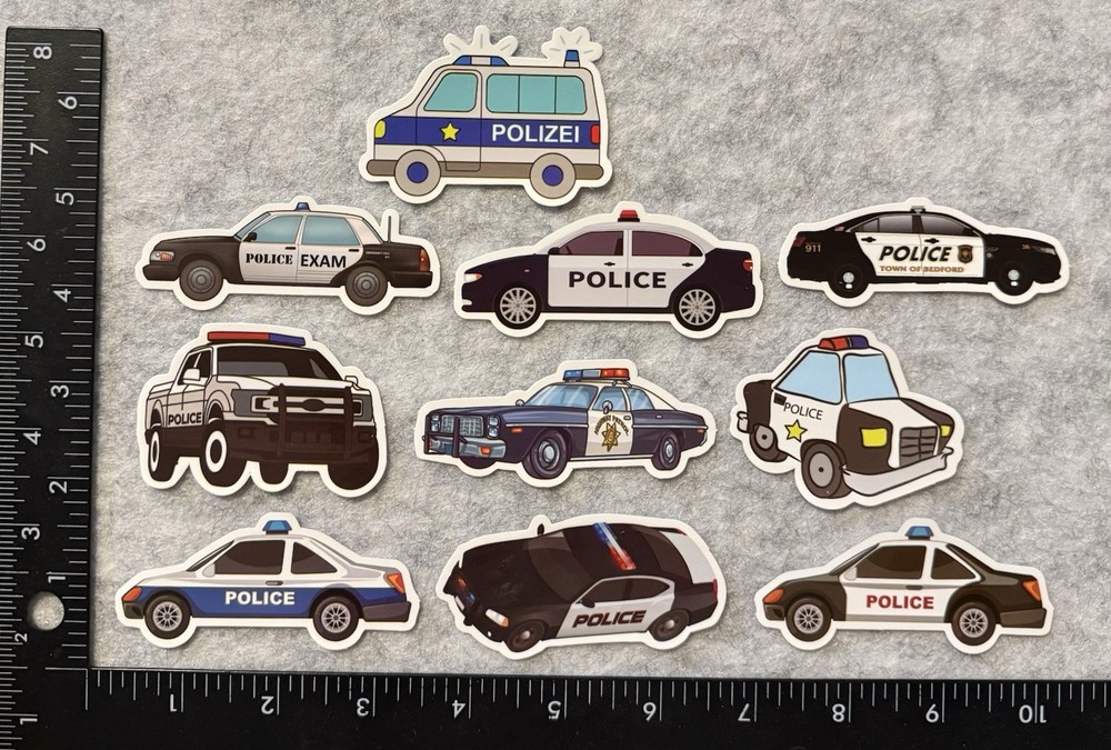 Lot of 10 Assorted Police Car Stickers