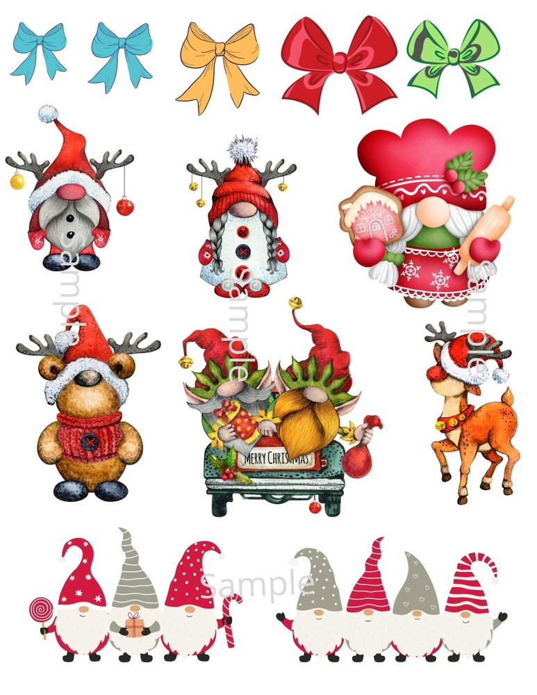 Junk Journal Supplies Xmas Gnomes Set 1 Collage Sheet Scrapbook Card Making