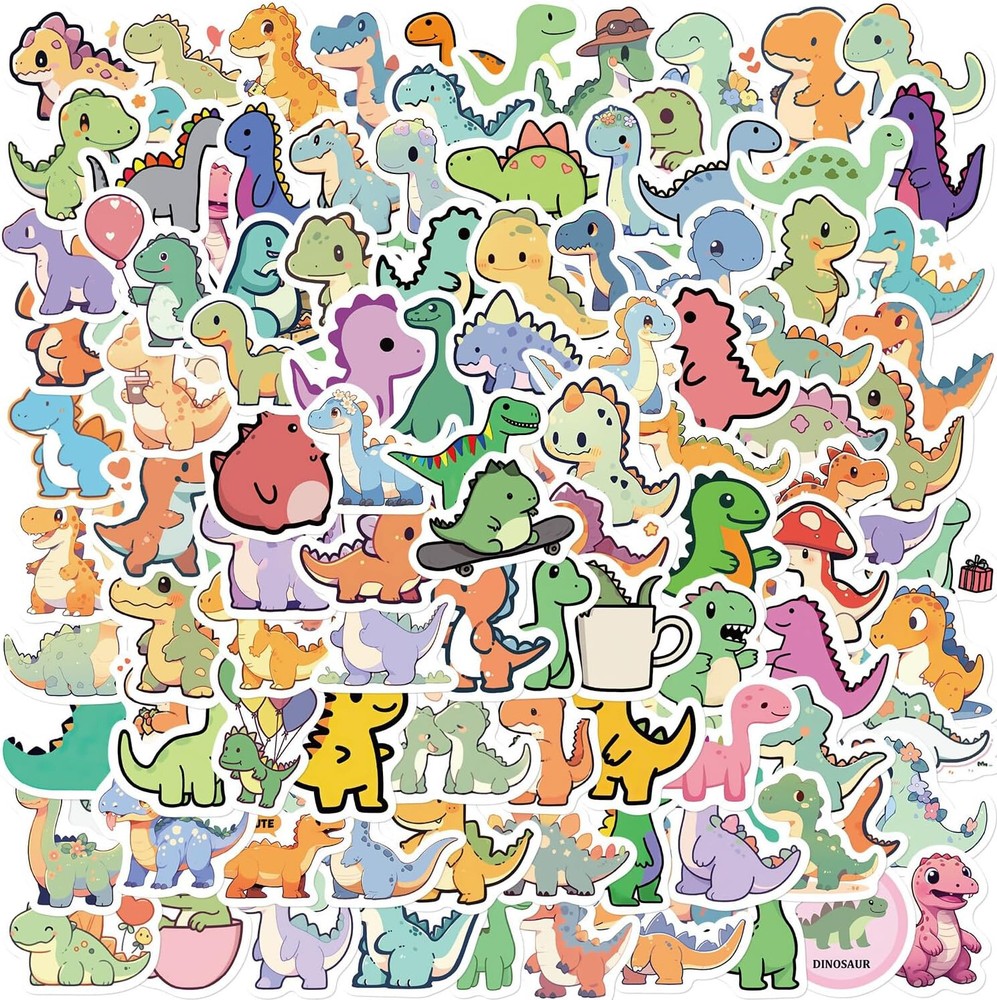 100Pc Kids Cute Dinosaur Stickers Skateboard Water Bottle Phone Waterproof Vinyl