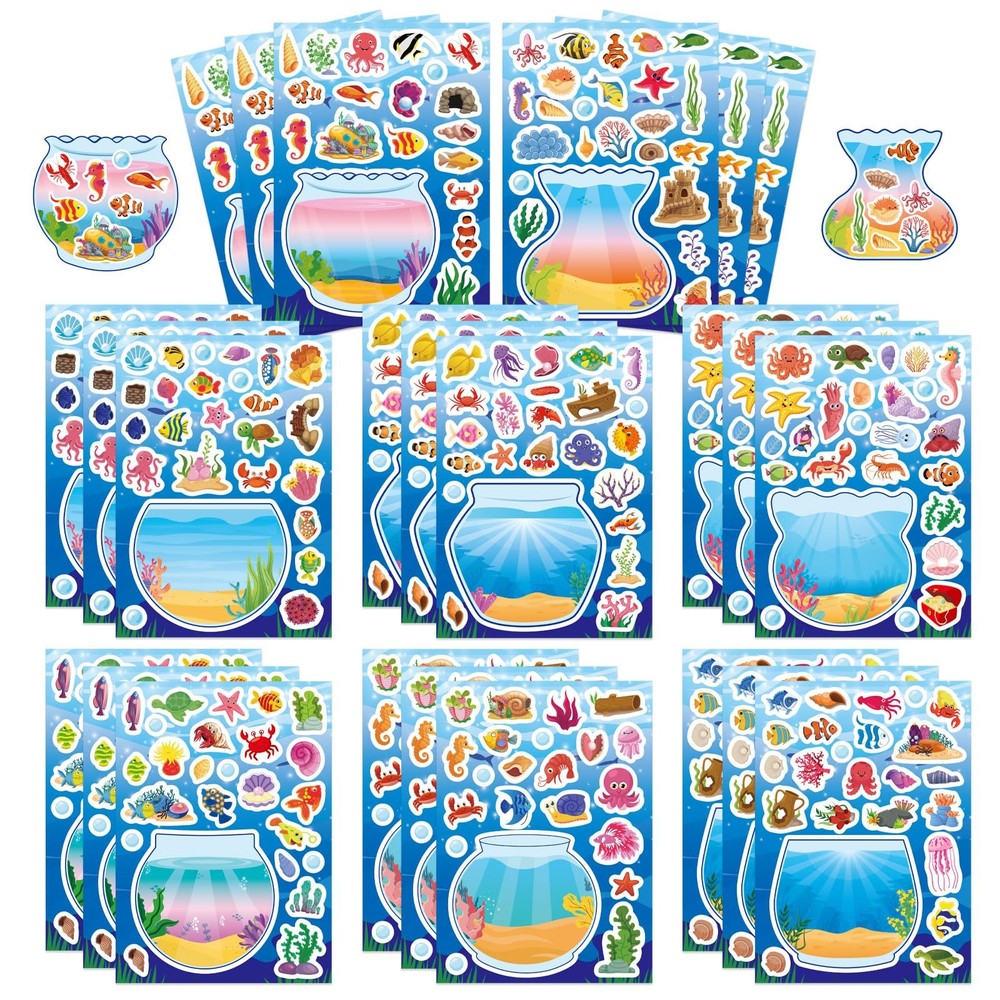 24 Sheets Make Your Own Ocean Stickers for Kids, Summer Sea Animal Color